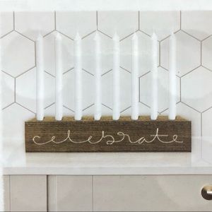 Wood CELEBRATE table tapered candle holder